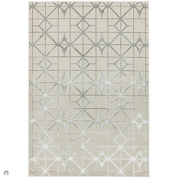 Aurora AU11 Lattice Modern Geometric Distressed Metallic Shimmer Textured High-Density Soft Smooth Low Profile Polyblend Short-Pile Beige/Silver/Grey/Ivory Rug-Asiatic Carpets-Rug Love - The Most Loved Rug Store